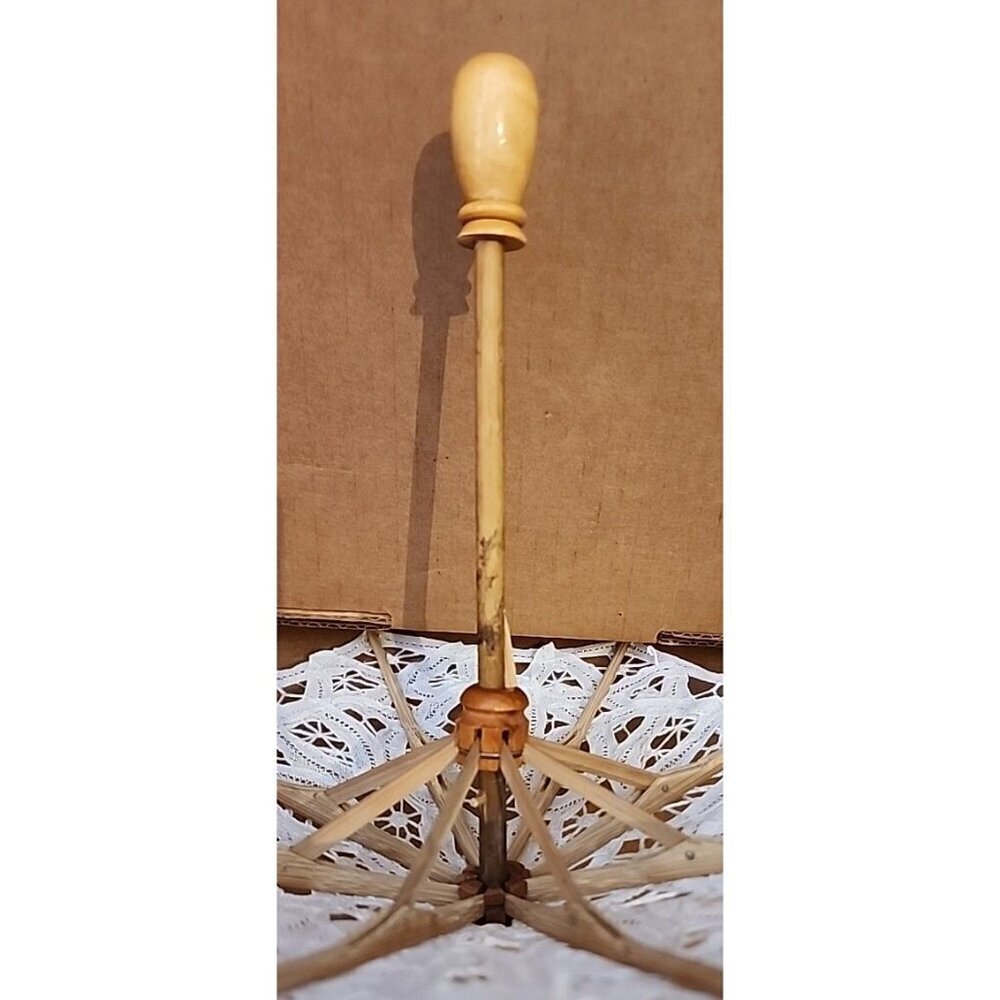 Parasol/Umbrella DOLL 9" Battenburg Lace TYPE Wood~8 SECTIONS GORGEOUS LACE - Picture 5 of 11